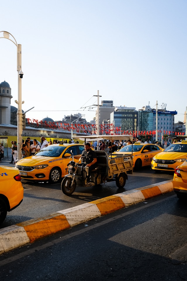 Taxi in Istanbul in crowded area